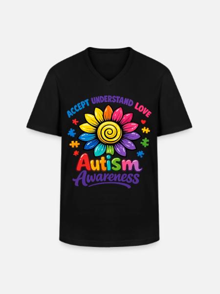 Autismus-Bewusstsein-Sonnenblume - Männer-T-Shirt mit V-Ausschnitt - Schwarz
