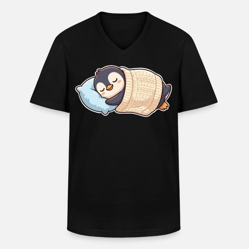 Pinguin Schlafen - Männer-T-Shirt mit V-Ausschnitt - Schwarz