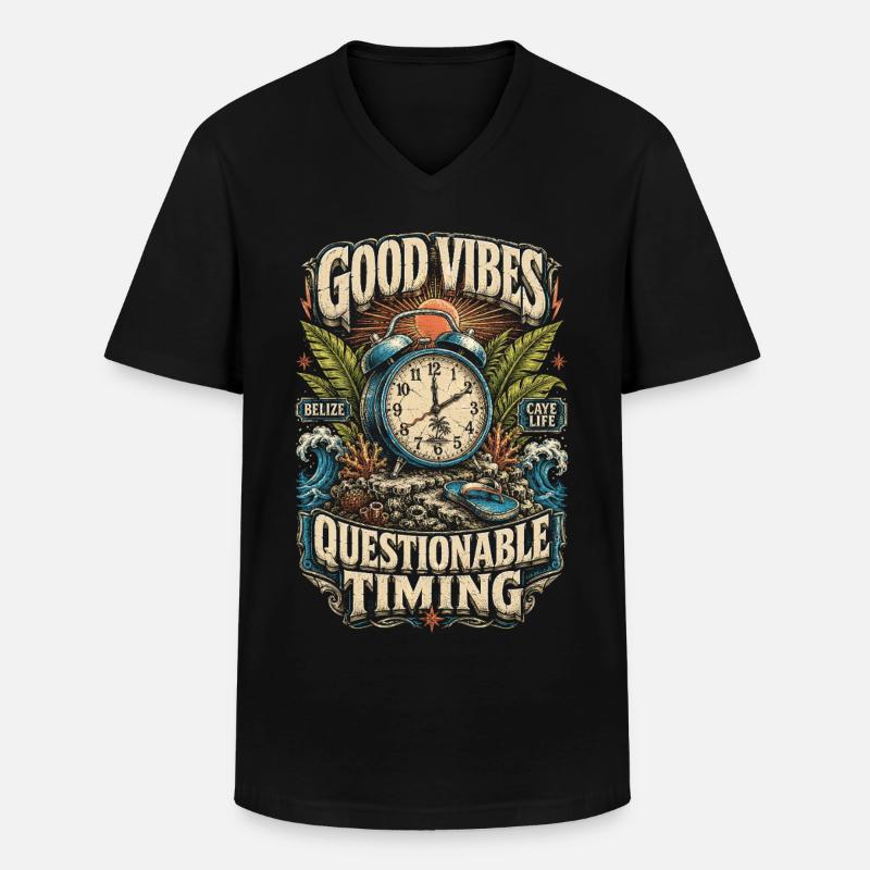 Belize Belizean Root Questionable Timing - Men's V-Neck T-Shirt - black