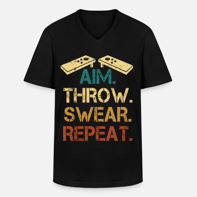 Aim Throw Wear Repeat Tee - Männer-T-Shirt mit V-Ausschnitt - Schwarz