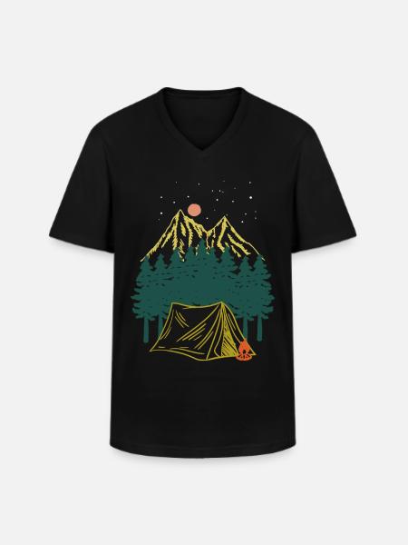 Starry Night Mountain Camping Adventure - Men's V-Neck T-Shirt - black