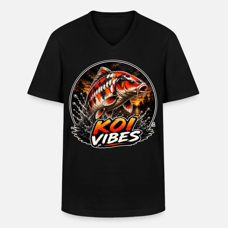 Koi Vibes Sunset Carp Design - Männer-T-Shirt mit V-Ausschnitt - Schwarz