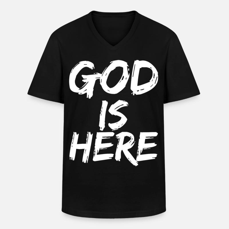 god is here - Männer-T-Shirt mit V-Ausschnitt - Schwarz