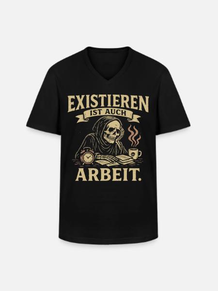 Skelett Existieren Arbeit Shirt - Männer-T-Shirt mit V-Ausschnitt - Schwarz