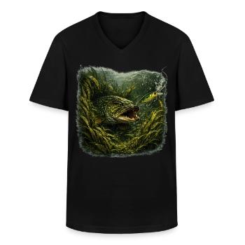 Hecht-Hinterhalt-Räuberfisch-Design - Männer-T-Shirt mit V-Ausschnitt - Schwarz - Vorne - AI Model Male 178 dark (178cm)