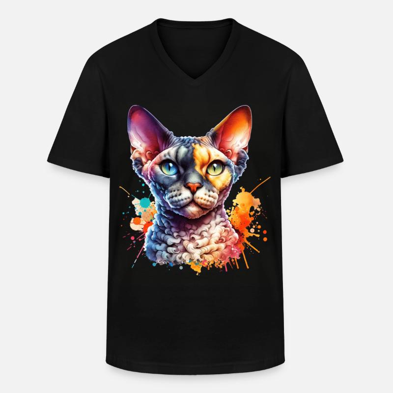 Devon Rex Motiv - Männer-T-Shirt mit V-Ausschnitt - Schwarz