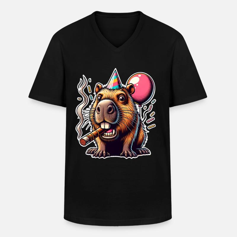 Capybara Party - Männer-T-Shirt mit V-Ausschnitt - Schwarz