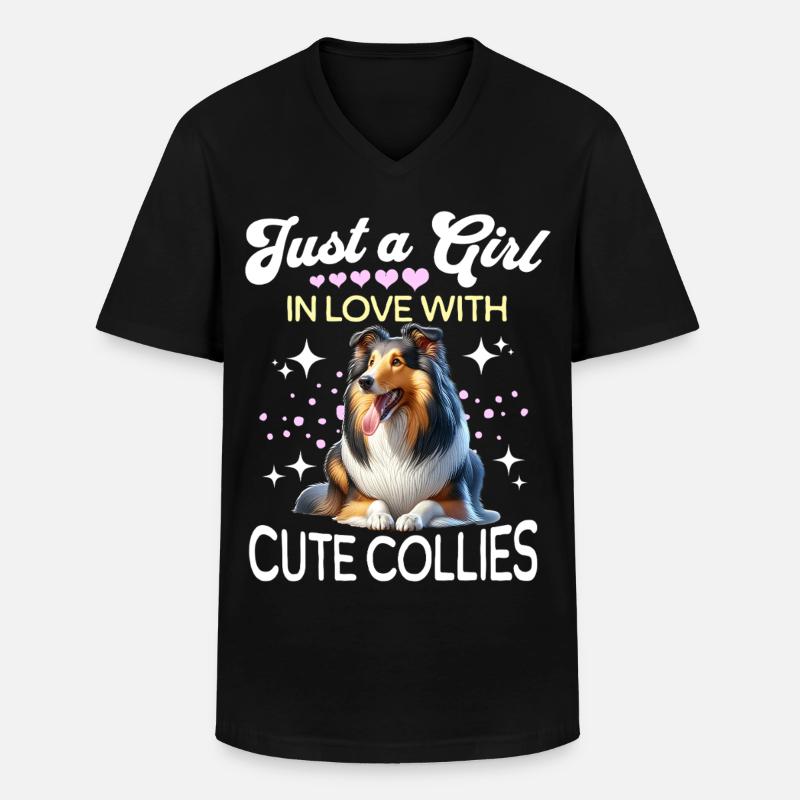 Langhaar Collie Mädchen - Männer-T-Shirt mit V-Ausschnitt - Schwarz