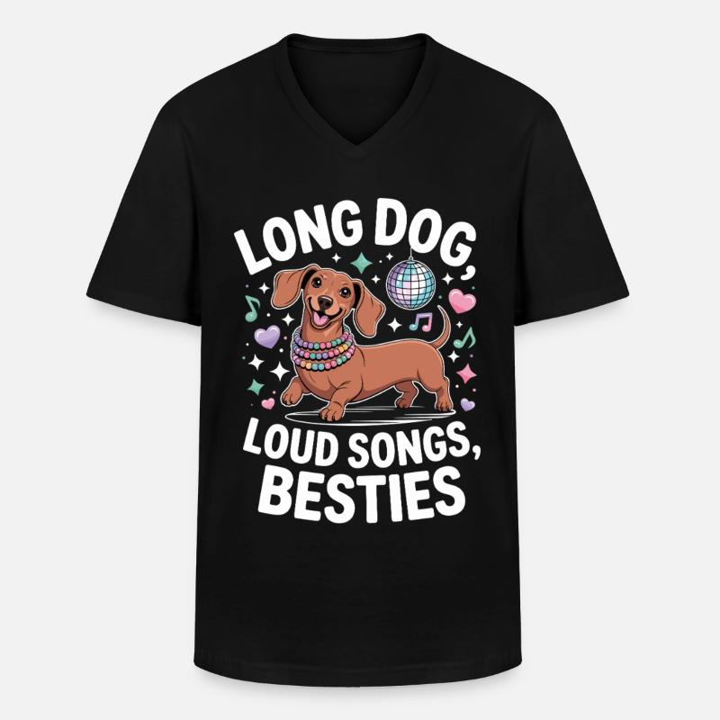 Dackel Disco - Männer-T-Shirt mit V-Ausschnitt - Schwarz