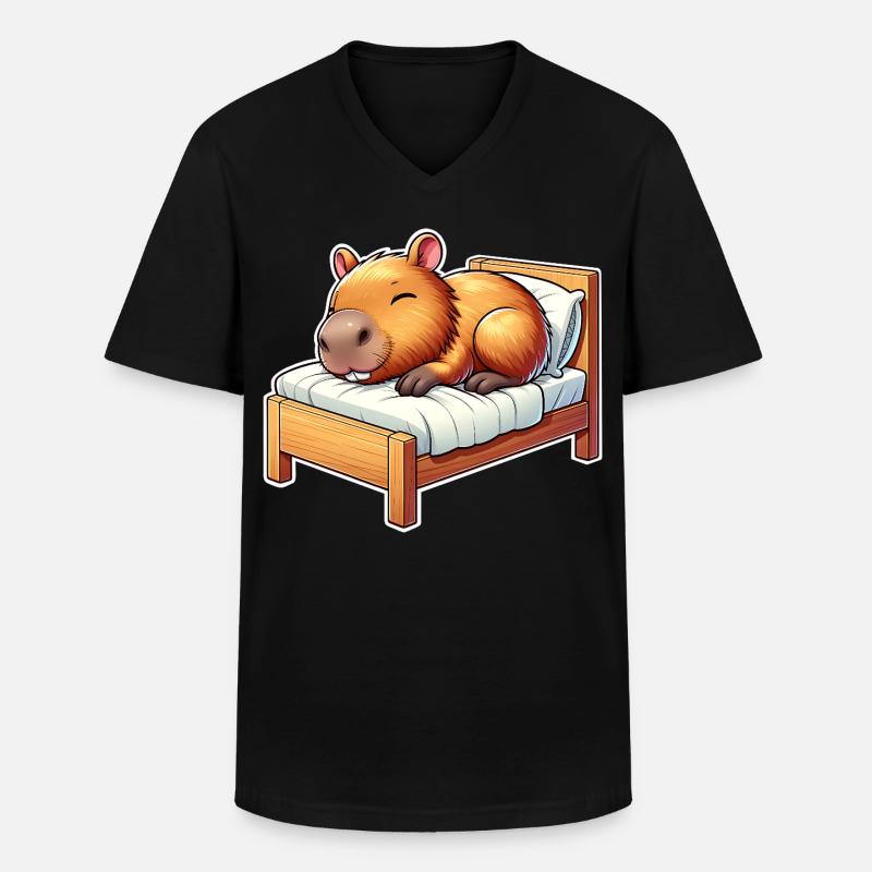 Capybara Schlafen - Männer-T-Shirt mit V-Ausschnitt - Schwarz