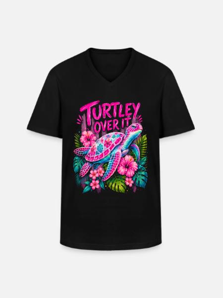 Turtley Over It Cute Turtle Flower - Men's V-Neck T-Shirt - black