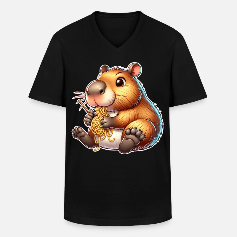 Capybara Pasta - Männer-T-Shirt mit V-Ausschnitt - Schwarz