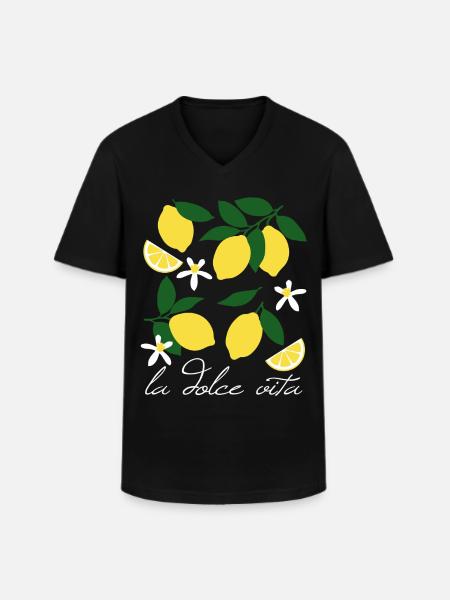 La Dolce Vita Zitronen - Männer-T-Shirt mit V-Ausschnitt - Schwarz