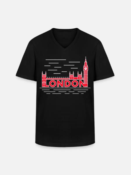 London Skyline Bold Red - Men's V-Neck T-Shirt - black