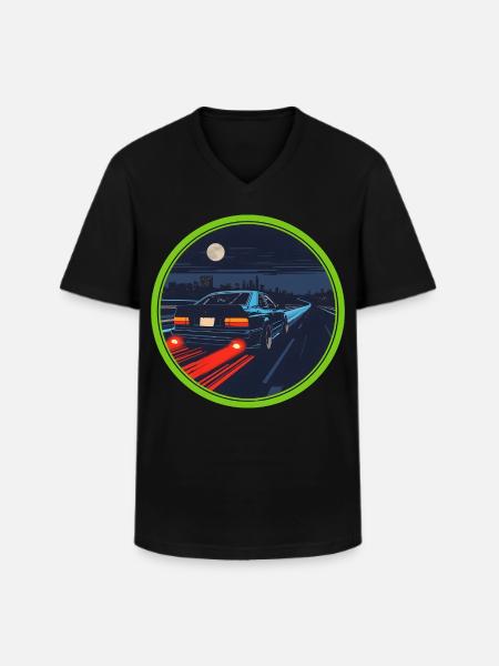 Retro Synthwave Cyberpunk Sportwagen-Abzeichen - Männer-T-Shirt mit V-Ausschnitt - Schwarz