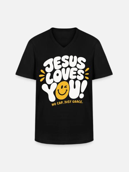 Jesus Loves You Grace Design - Men's V-Neck T-Shirt - black