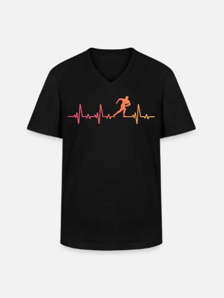 Rugby Sunset Heartbeat Rugby Player - Men's V-Neck T-Shirt - black