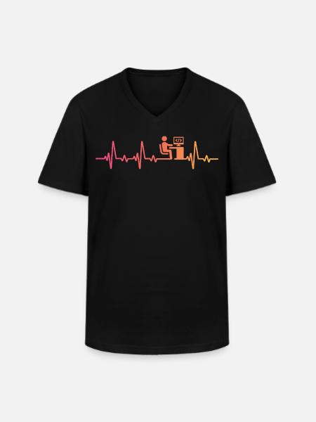 Programmer sunset heartbeat developer - Men's V-Neck T-Shirt - black