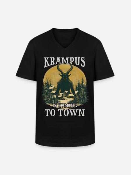 Krampus arrive en ville - T-shirt col V Homme - noir
