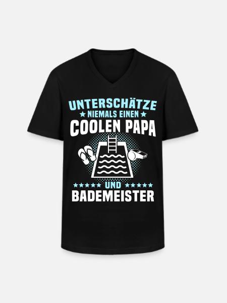 Bademeister Papa Schwimmmeister - Männer-T-Shirt mit V-Ausschnitt - Schwarz