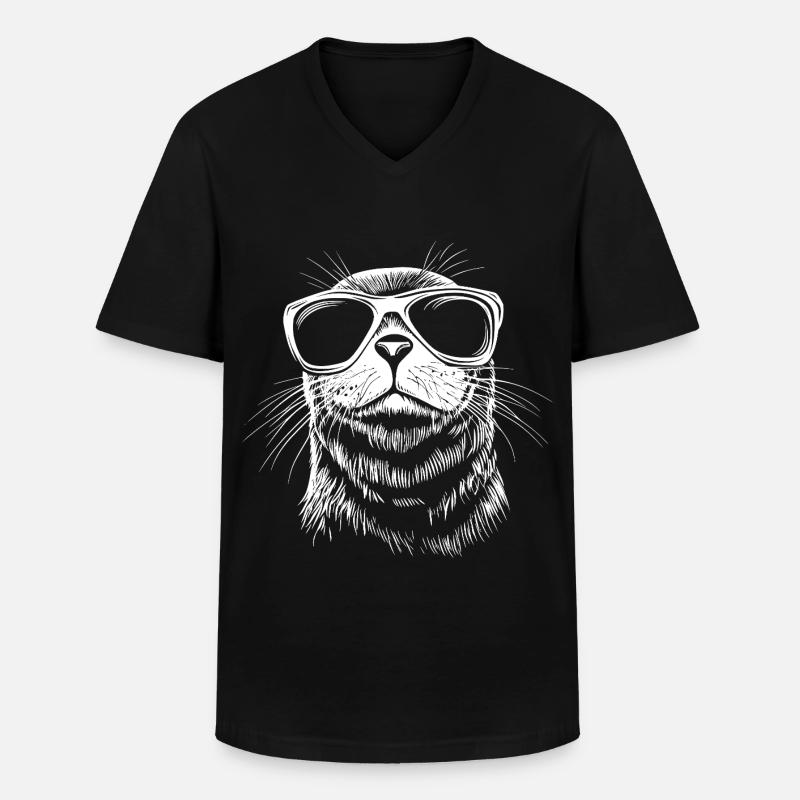 Robbe Sonnenbrille - Männer-T-Shirt mit V-Ausschnitt - Schwarz