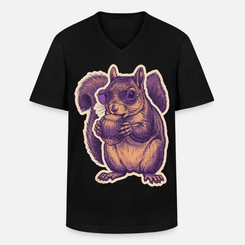 Eichhörnchen Mit Sonnenbrille Knabbert Haselnuss - Männer-T-Shirt mit V-Ausschnitt - Schwarz