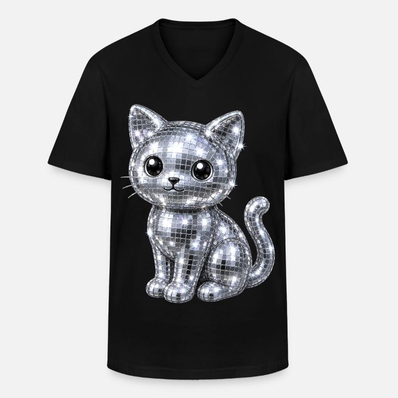 Cat Disco Glitter - Men's V-Neck T-Shirt - black