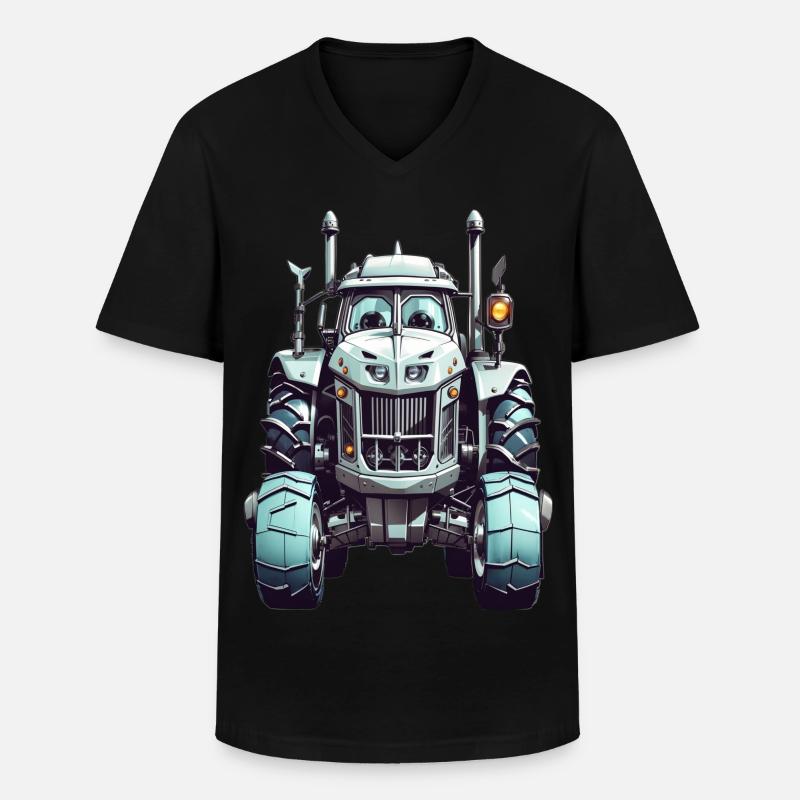 Traktor mit Augen - Männer-T-Shirt mit V-Ausschnitt - Schwarz