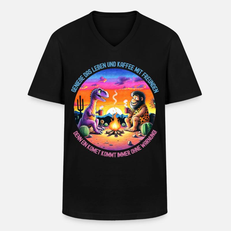 Dinosaurier und Löwe beim Camping - Männer-T-Shirt mit V-Ausschnitt - Schwarz