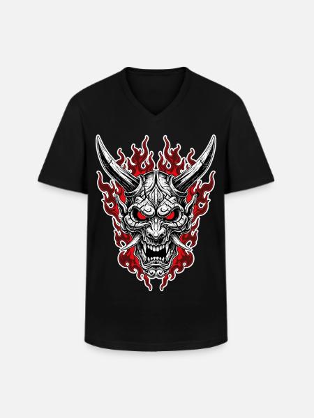 Oni-Maske Höllenporträt Rot Schwarz - Männer-T-Shirt mit V-Ausschnitt - Schwarz
