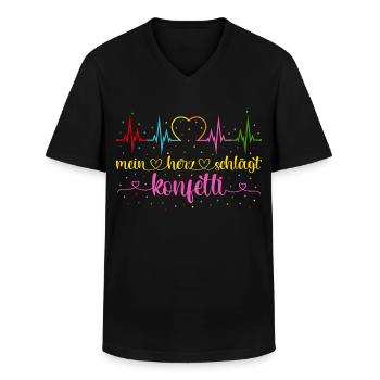Fasching Herzschlag EKG Mein Herz schlägt Konfetti - Männer-T-Shirt mit V-Ausschnitt - Schwarz - Vorne - AI Model Male 178 dark (178cm)