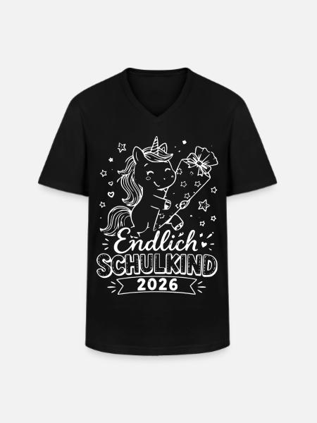 Endlich Schulkind 2026 Einhorn - Männer-T-Shirt mit V-Ausschnitt - Schwarz