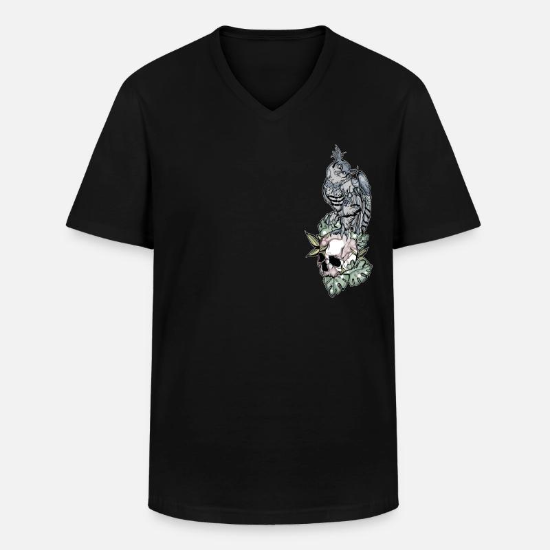 Eule auf Schädel // Illustration - Männer-T-Shirt mit V-Ausschnitt - Schwarz