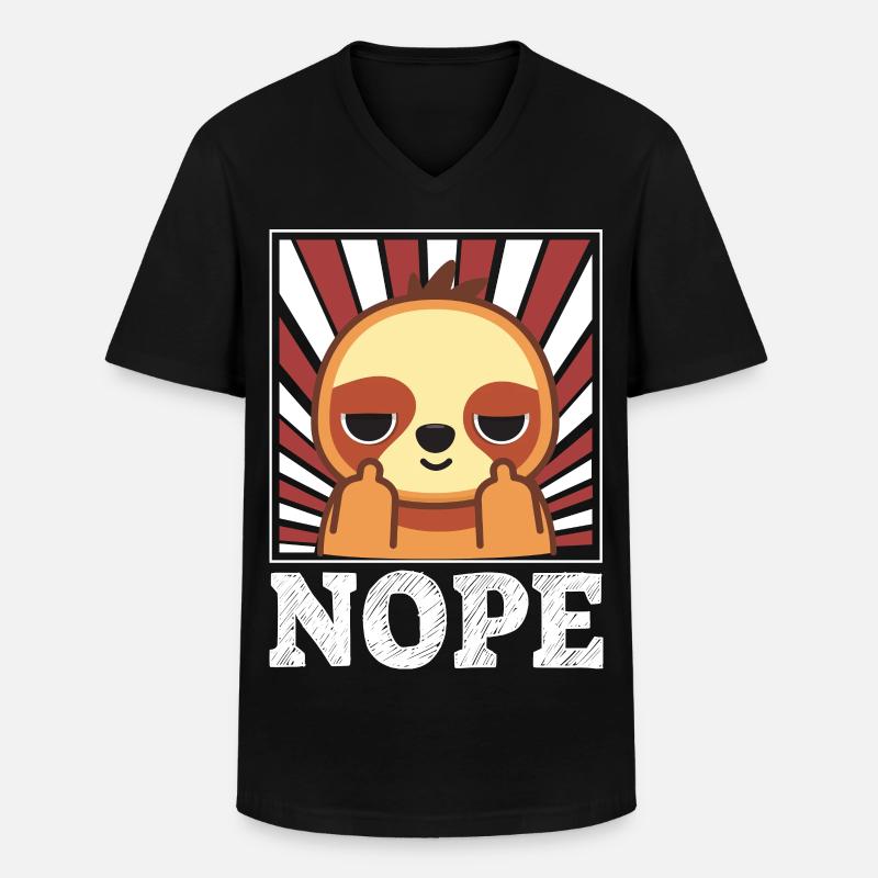 Nope - Faultier mit Mittelfinger - Männer-T-Shirt mit V-Ausschnitt - Schwarz