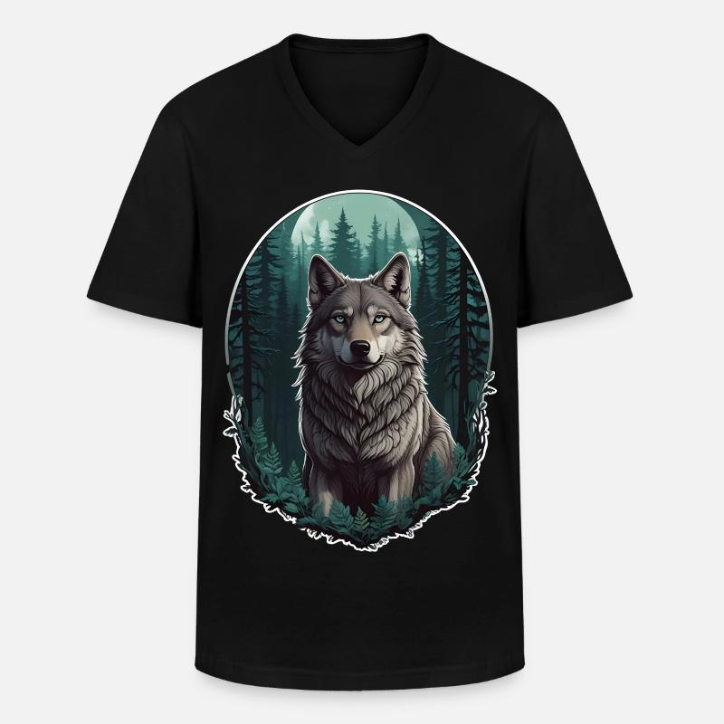 Wolf im Mondlicht - Männer-T-Shirt mit V-Ausschnitt - Schwarz