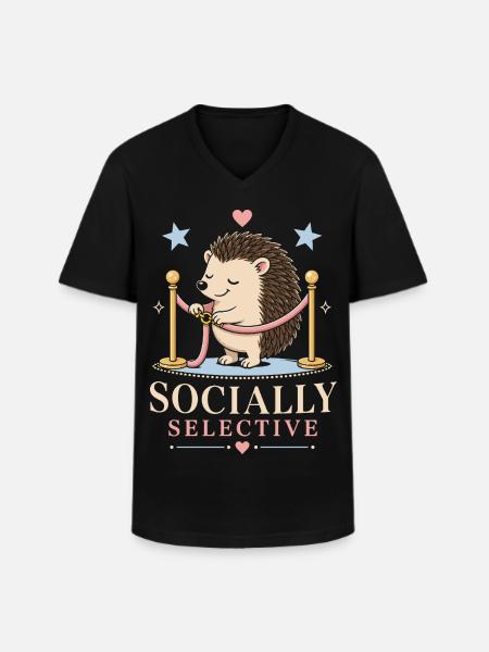 Socially selective hedgehog with humor - Men's V-Neck T-Shirt - black