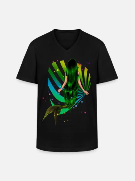 Mermaid Rainbow green Shell Sea - Men's V-Neck T-Shirt - black
