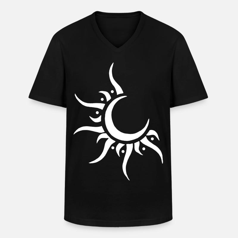 Weiße Sonne und Mond - Männer-T-Shirt mit V-Ausschnitt - Schwarz
