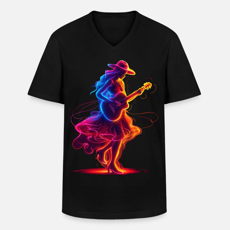Gitarrist Mädchen Synthwave - Männer-T-Shirt mit V-Ausschnitt - Schwarz