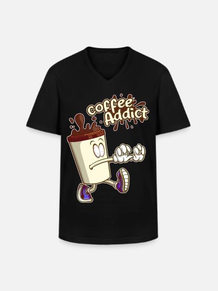Coffee Addict ,Cartoon Cartoon - Men's V-Neck T-Shirt - black