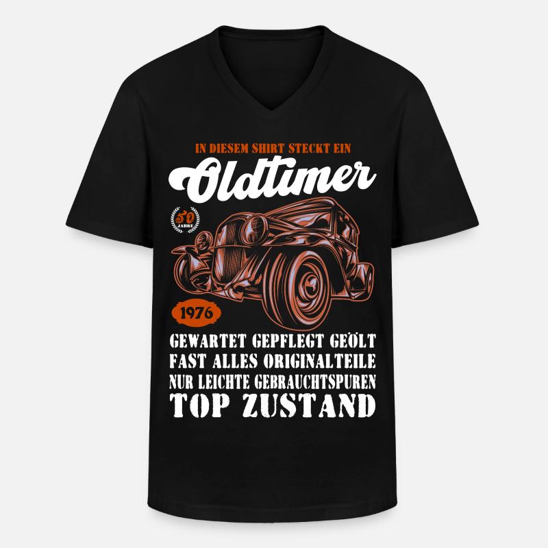Oldtimer 1976 Retro Auto Illustration 50. - Männer-T-Shirt mit V-Ausschnitt - Schwarz