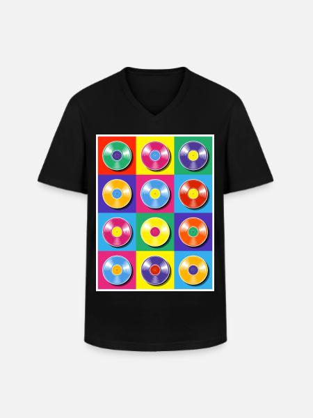 Vinylalben Pop-Art-Collage - Männer-T-Shirt mit V-Ausschnitt - Schwarz