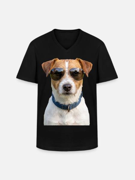 Cooler Jack Russell Terrier Sonnenbrille - Männer-T-Shirt mit V-Ausschnitt - Schwarz