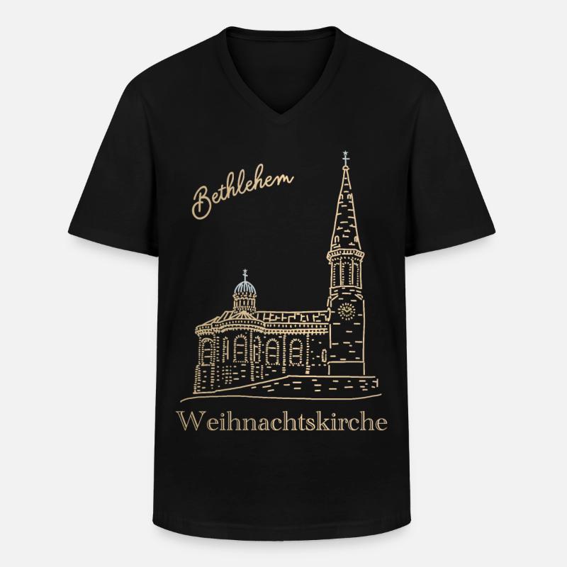 Weihnachtskirche Bethlehem Handzeichnung - Männer-T-Shirt mit V-Ausschnitt - Schwarz