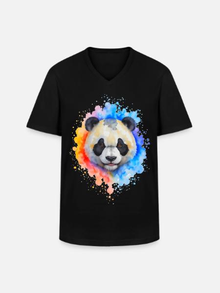 Wasserfarben Panda Splash - Männer-T-Shirt mit V-Ausschnitt - Schwarz