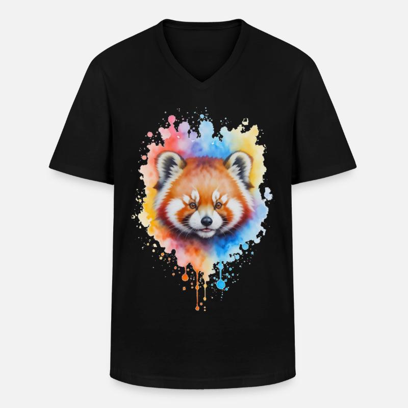 Rot Panda Aquarell Splash - Männer-T-Shirt mit V-Ausschnitt - Schwarz
