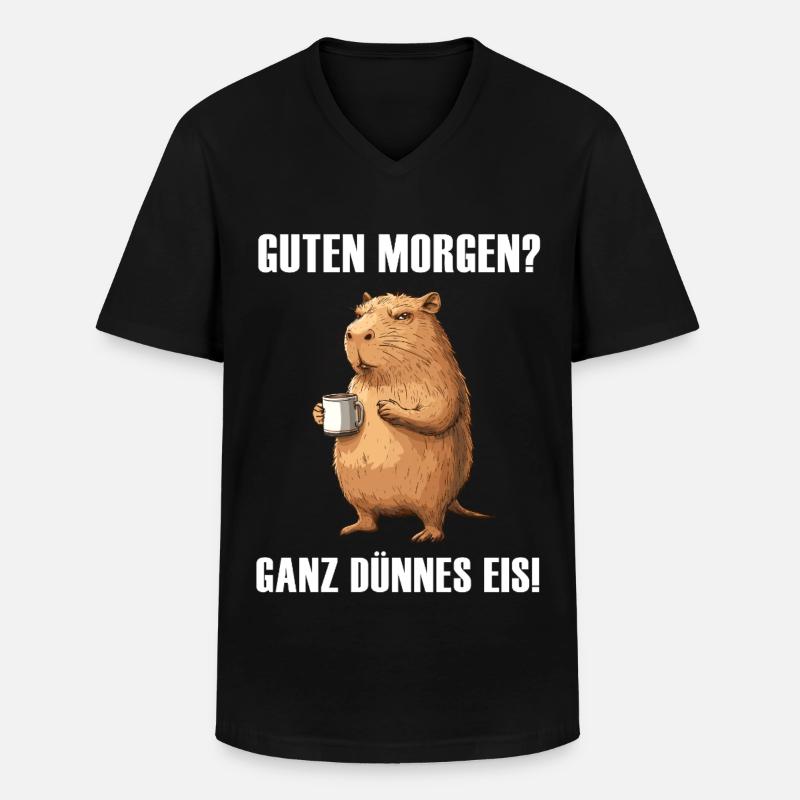Capibara con tazza da caffè - Maglietta da uomo classica con scollo a V - nero
