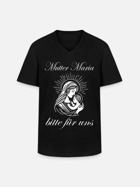 Mutter Maria Design – Bitte für uns - Männer-T-Shirt mit V-Ausschnitt - Schwarz