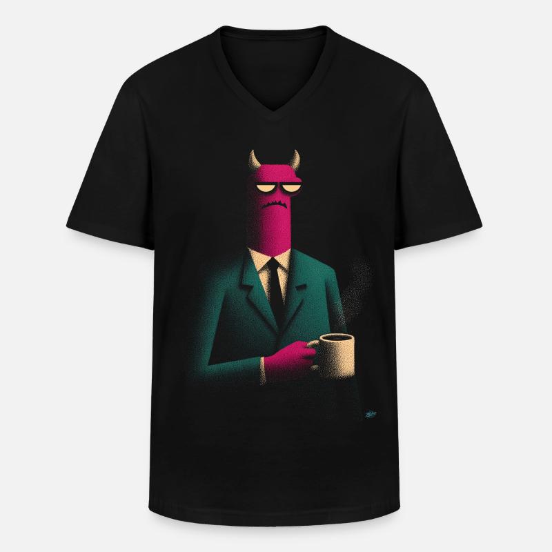 Dämon im Anzug mit Kaffee - Männer-T-Shirt mit V-Ausschnitt - Schwarz