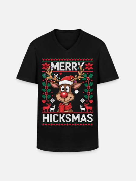Rensdyr Rudolf Rød Næse - Julegave - Klassisk herre T-shirt med V-udskæring - sort